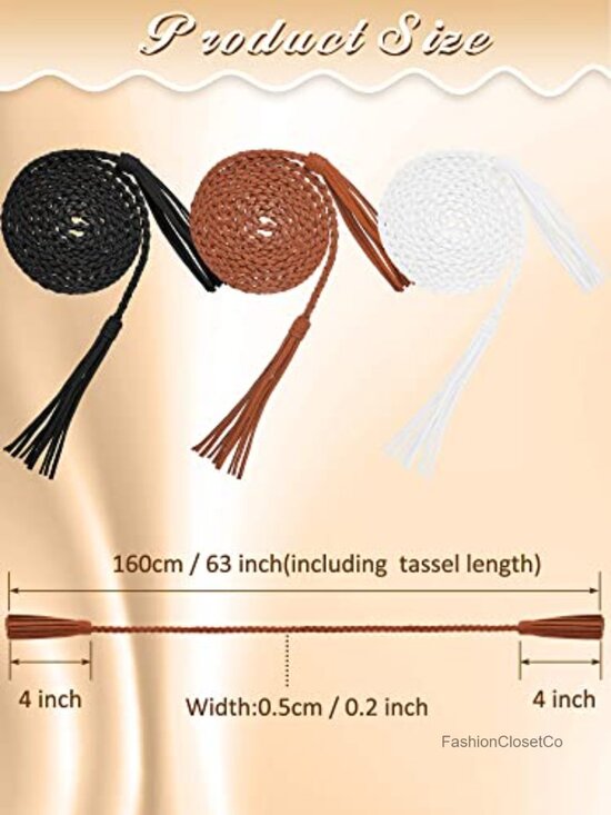 6 Pcs Rope Belts Fringe Waist Belt Braided Woven Tassels PU Leather Skinny Tie main image 5